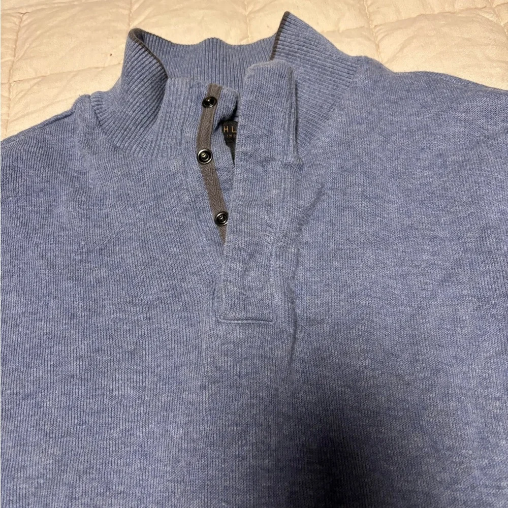 Men’s Lachlan Men’s British 1/4 Snap Blue 100% Cotton Sweater Size Large